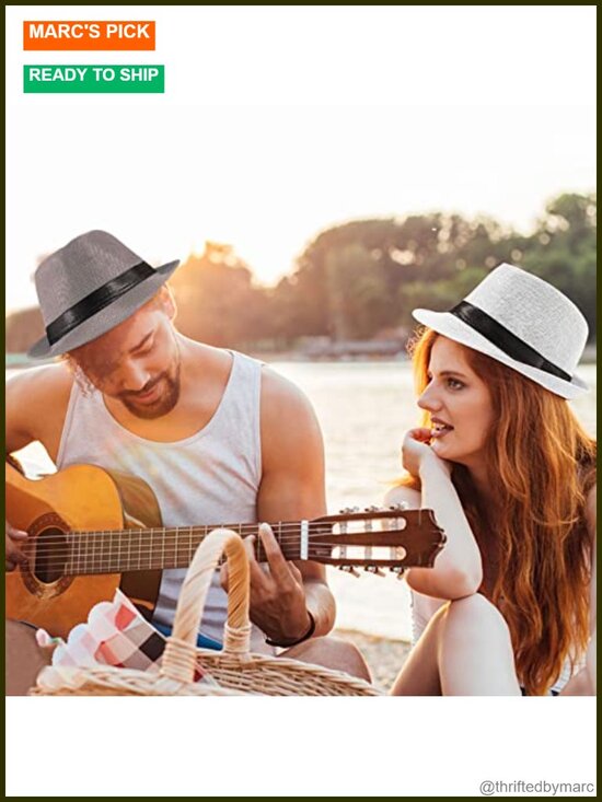 5 Pack Short Brim Fedora Classic Summer Beach Sun Hat Panama Cap main image 4